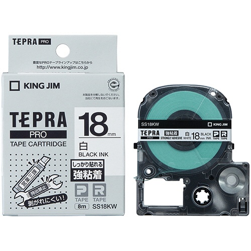 キングジム　テプラ　ＰＲＯ　テープカートリッジ　強粘着　１８ｍｍ　白／黒文字　ＳＳ１８ＫＷ　１個3