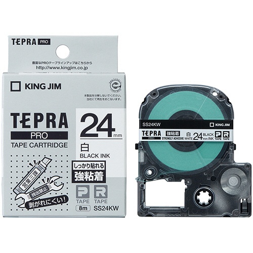 キングジム　テプラ　ＰＲＯ　テープカートリッジ　強粘着　２４ｍｍ　白／黒文字　ＳＳ２４ＫＷ　１個3