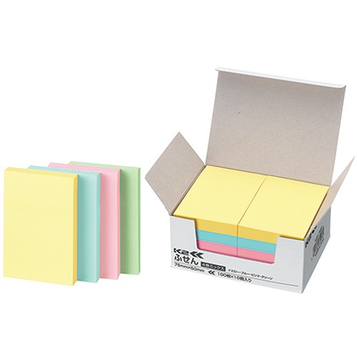 コクヨ　ふせん（Ｋ２）　７５×５０ｍｍ　４色ミックス　Ｋ２メ－７５５０　１パック（１０冊）1