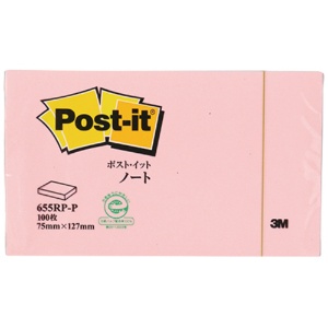 ３Ｍ　ポスト・イット　ノート　再生紙スタンダードカラー　７５×１２７ｍｍ　ピンク　６５５ＲＰ－Ｐ　１冊1