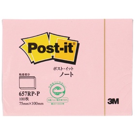３Ｍ　ポスト・イット　ノート　再生紙スタンダードカラー　７５×１００ｍｍ　ピンク　６５７ＲＰ－Ｐ　１冊