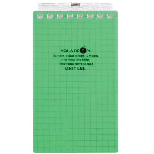 リヒトラブ　ＡＱＵＡ　ＤＲＯＰｓ　ツイストノート（メモサイズ）　８穴　５ｍｍ方眼罫　リーフ４０枚付属　黄緑　Ｎ－１６６１－６　１冊1