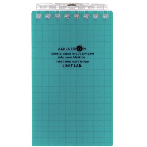 リヒトラブ　ＡＱＵＡ　ＤＲＯＰｓ　ツイストノート（メモサイズ）　８穴　５ｍｍ方眼罫　リーフ４０枚付属　青緑　Ｎ－１６６１－２８　１冊1
