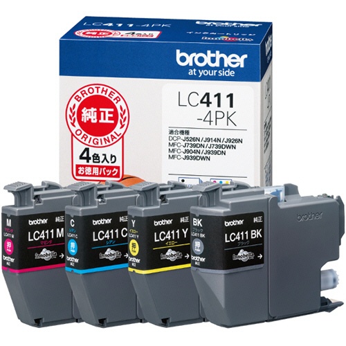 ブラザー　インクカートリッジ　４色パック　ＬＣ４１１－４ＰＫ　１箱（４個：各色１個）1