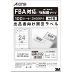 エーワン　出品者向け商品ラベル　ＦＢＡ対応［プリンタ兼用］　強粘着タイプ　マット紙・ホワイト　Ａ４　２４面　６６×３３．９ｍｍ　８０１８２　１冊（１００シート）