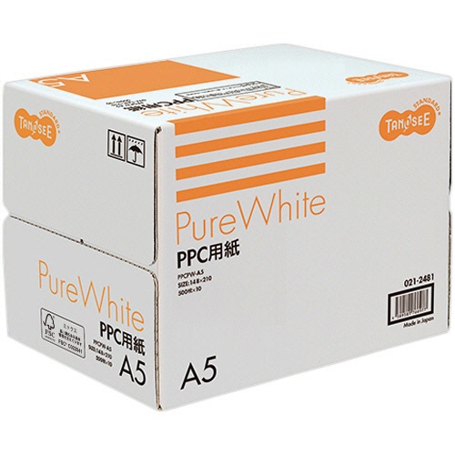 ＴＡＮＯＳＥＥ　ＰＰＣ用紙　Ｐｕｒｅ　Ｗｈｉｔｅ　Ａ５　フタ無し箱　１箱（５０００枚：５００枚×１０冊）1