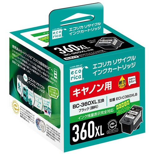 エコリカ　リサイクルインクカートリッジ　ブラック（顔料）　［キヤノン：ＢＣ－３６０ＸＬ互換］　ＥＣＩ－Ｃ３６０ＸＬＢ　１個2