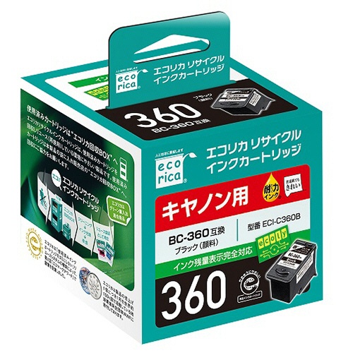 エコリカ　リサイクルインクカートリッジ　ブラック（顔料）　［キヤノン：ＢＣ－３６０互換］　ＥＣＩ－Ｃ３６０Ｂ　１個1