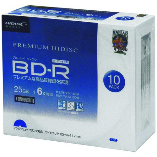 ハイディスク　録画用ＢＤ－Ｒ　１３０分　１－６倍速　ホワイトワイドプリンタブル　５ｍｍスリムケース　ＨＤＶＢＲ２５ＲＰ１０ＳＣ　１パック（１０枚）1