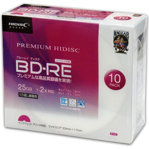 ハイディスク　録画用ＢＤ－ＲＥ　１３０分　１－２倍速　ホワイトワイドプリンタブル　５ｍｍスリムケース　ＨＤＶＢＥ２５ＮＰ１０ＳＣ　１パック（１０枚）1