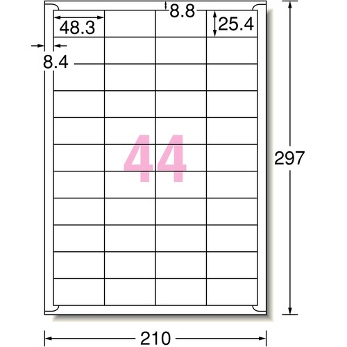 エーワン　ラベルシール［レーザープリンタ］　マット紙・ホワイト　Ａ４　４４面　４８．３×２５．４ｍｍ　四辺余白付　２８３６８　１冊（１００シート）2