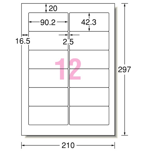 エーワン　パソコン＆ワープロラベルシール［兼用］　マット紙・ホワイト　Ａ４　ＮＥＣタイプ２列用　１２面　９０．２×４２．３ｍｍ　四辺余白付　２８１７２　１冊（１００シート）2