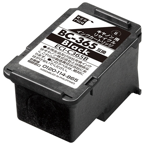 エコリカ　リサイクルインクカートリッジ　ブラック（顔料）　［キヤノン：ＢＣ－３６５互換］　ＥＣＩ－Ｃ３６５Ｂ　１個1