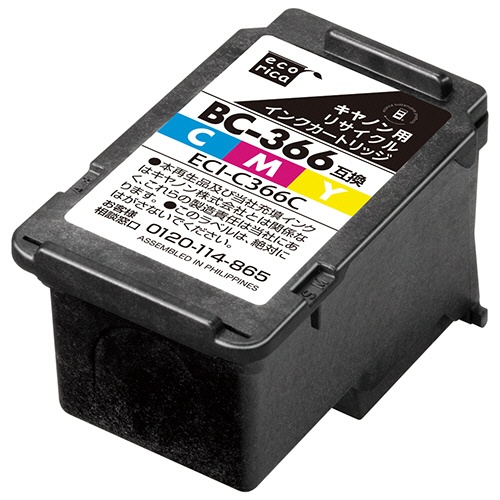 エコリカ　リサイクルインクカートリッジ　３色一体型（染料）　［キヤノン：ＢＣ－３６６互換］　ＥＣＩ－Ｃ３６６Ｃ　１個1
