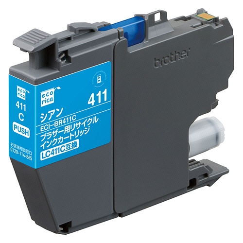 エコリカ　リサイクルインクカートリッジ　シアン（染料）　［ブラザー：ＬＣ４１１Ｃ互換］　ＥＣＩ－ＢＲ４１１Ｃ　１個1