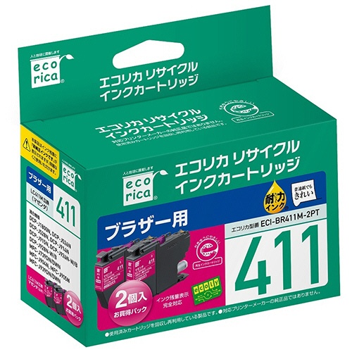 エコリカ　リサイクルインクカートリッジ　マゼンタ（染料）　［ブラザー：ＬＣ４１１Ｍ互換］　ＥＣＩ－ＢＲ４１１Ｍ－２ＰＴ　１箱（２個）1