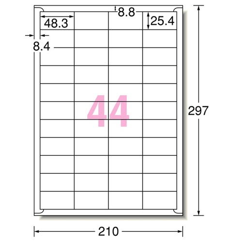 エーワン　ラベルシール［インクジェット］　マット紙・ホワイト　Ａ４　４４面　４８．３×２５．４ｍｍ　四辺余白付　２８９４３　１冊（２０シート）2
