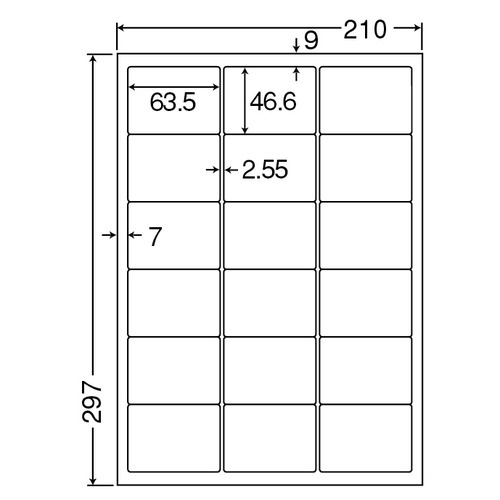 東洋印刷　ナナワード　シートカットラベル　マルチタイプ　Ａ４　１８面　６３.５×４６.６ｍｍ　四辺余白付　ＬＤＷ１８ＰＥ　１箱（５００シート：１００シート×５冊）2