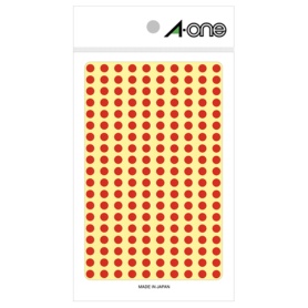 エーワン　カラーラベル　丸型　直径５ｍｍ　赤　０７０６１　１パック（１８００片：２００片×９シート）
