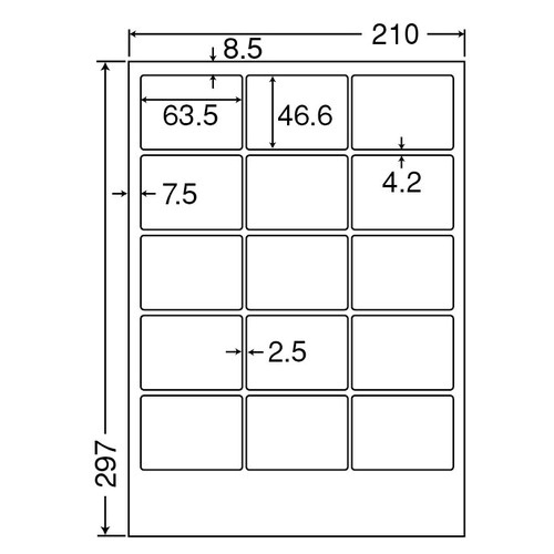 東洋印刷　ナナクリエイト　カラーレーザープリンタ用耐水光沢紙ラベル　Ａ４　１５面　６３．５×４６．６ｍｍ　四辺余白付　ＳＣＬ－３　１箱（４００シート：８０シート×５冊）1