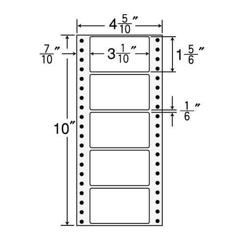 東洋印刷　ナナフォーム　連続ラベル　Ｍタイプ　４＿５／１０×１１インチ　５面　７９×４７ｍｍ　ＭＭ４Ｍ　１箱（１０００折：５００折×２冊）1