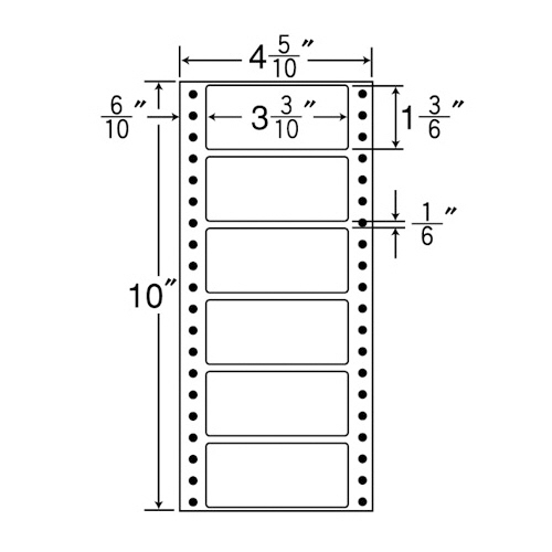【クリックで詳細表示】東洋印刷 ナナフォーム 連続ラベル Mタイプ 4＿5/10×10インチ 6面 84×38mm MM4N 1箱(1000折：500折×2冊) MM4N