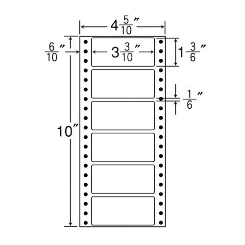 東洋印刷　ナナフォーム　連続ラベル　Ｍタイプ　４＿５／１０×１０インチ　６面　８４×３８ｍｍ　ＭＭ４Ｎ　１箱（１０００折：５００折×２冊）1