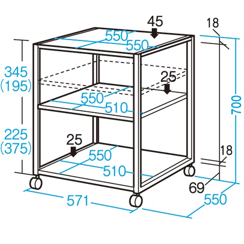 ＴＡＮＯＳＥＥ　プリンタワゴン　レーザープリンタ用　幅５７０×奥行５５０×高さ７００ｍｍ　１台2