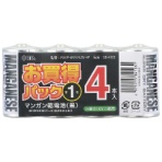 オーム電機　マンガン乾電池　単１形　Ｒ２０Ｐ－ＵＭ１／１．５Ｖ　４Ｐ　１パック（４本）