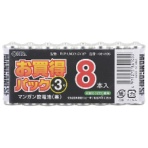 オーム電機　マンガン乾電池　単３形　Ｒ６Ｐ－ＵＭ３／１．５Ｖ　８Ｐ　１パック（８本）