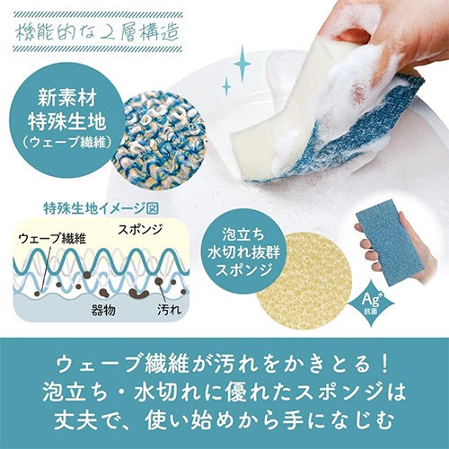 キクロン　ザララ　汚れをするんと落とすキッチンスポンジ　インディゴ　１個4