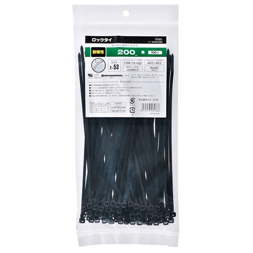 オーム電機　耐候性ロックタイ　２００ｍｍ　黒　ＬＴ－２００Ｗ１００ＢＫ　１袋（１００本）1