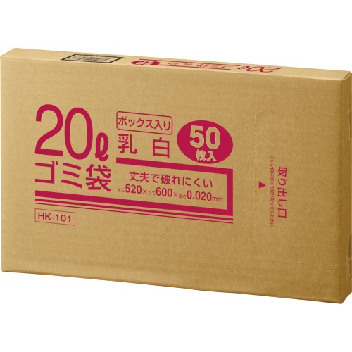 クラフトマン　業務用乳白半透明　メタロセン配合厚手ゴミ袋　２０Ｌ　ＢＯＸタイプ　ＨＫ－１０１　１箱（５０枚）1