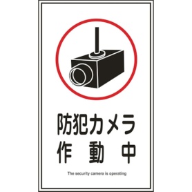 日本緑十字社　イラストステッカー標識　防犯カメラ作動中　２００×１２０ｍｍ　０４７１２３　１パック（１０枚）