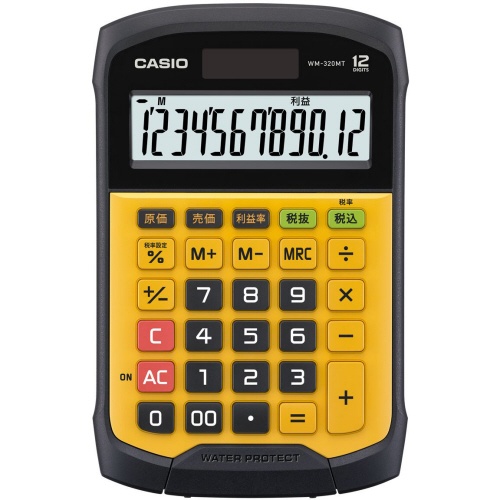 カシオ　防水・防塵電卓　１２桁　ミニジャストタイプ　イエロー　ＷＭ－３２０ＭＴ－Ｎ　１台1