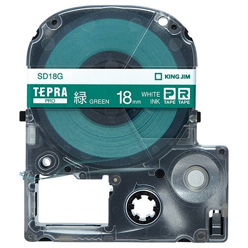 キングジム　テプラ　ＰＲＯ　テープカートリッジ　ビビッド　１８ｍｍ　緑／白文字　ＳＤ１８Ｇ　１個1
