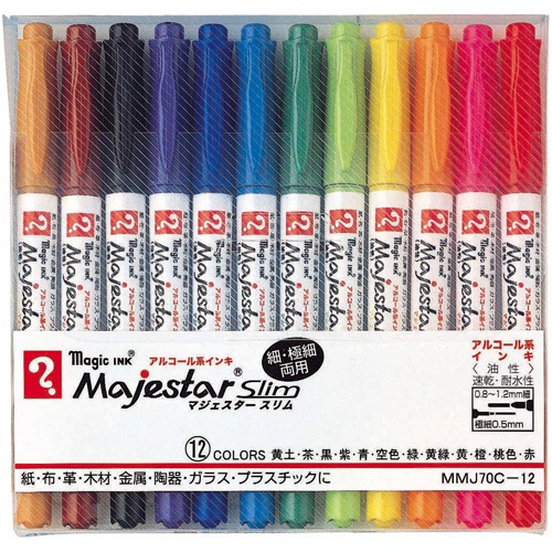 寺西化学　油性マーカー　マジックインキ　マジェスタースリム　極細＋細字　１２色（各色１本）　ＭＭＪ７０Ｃ－１２　１パック1