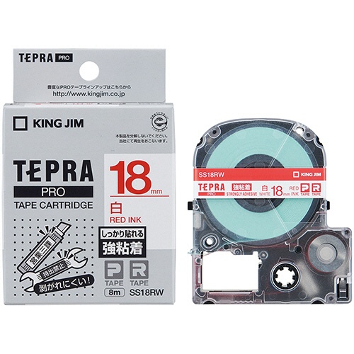 キングジム　テプラ　ＰＲＯ　テープカートリッジ　強粘着　１８ｍｍ　白／赤文字　ＳＳ１８ＲＷ　１個3