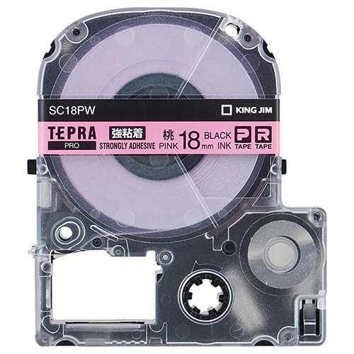 キングジム　テプラ　ＰＲＯ　テープカートリッジ　強粘着　１８ｍｍ　ピンク／黒文字　ＳＣ１８ＰＷ　１個1