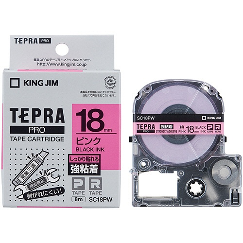 キングジム　テプラ　ＰＲＯ　テープカートリッジ　強粘着　１８ｍｍ　ピンク／黒文字　ＳＣ１８ＰＷ　１個3