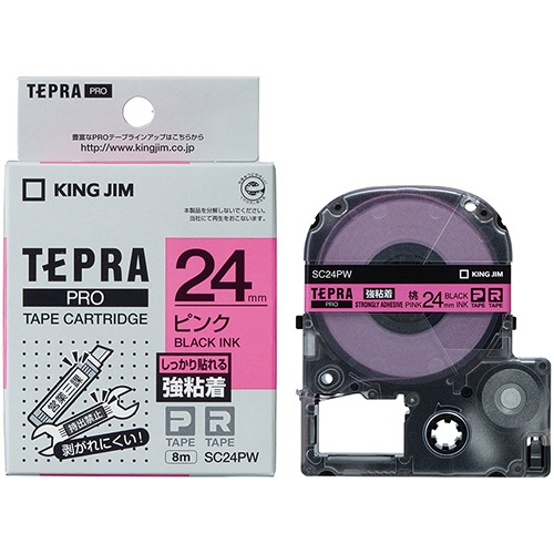 キングジム　テプラ　ＰＲＯ　テープカートリッジ　強粘着　２４ｍｍ　ピンク／黒文字　ＳＣ２４ＰＷ　１個3
