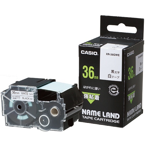 カシオ　ＮＡＭＥ　ＬＡＮＤ　強粘着テープ　３６ｍｍ×５．５ｍ　白／黒文字　ＸＲ－３６ＧＷＥ　１個1
