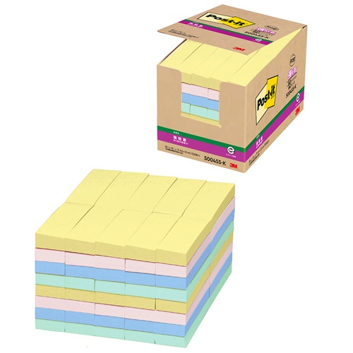 ３Ｍ　ポスト・イット　強粘着ふせん　７５×２５ｍｍ　パステルカラー４色　５００４ＳＳ－Ｋ　１パック（８０冊）1