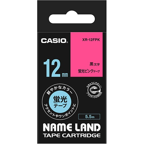 カシオ　ＮＡＭＥ　ＬＡＮＤ　蛍光テープ　１２ｍｍ×５．５ｍ　蛍光ピンク／黒文字　ＸＲ－１２ＦＰＫ　１個1