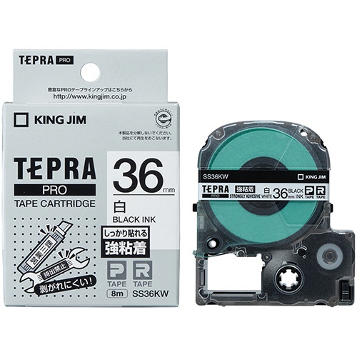 キングジム　テプラ　ＰＲＯ　テープカートリッジ　強粘着　３６ｍｍ　白／黒文字　ＳＳ３６ＫＷ　１個3