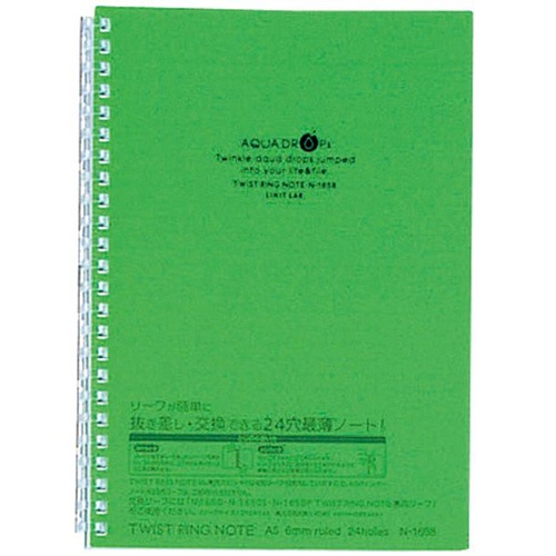 リヒトラブ　ＡＱＵＡ　ＤＲＯＰｓ　ツイストノート　Ａ５　２４穴　Ｂ罫　リーフ３０枚付属　黄緑　Ｎ－１６５８－６　１冊1