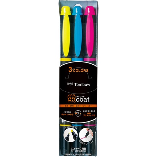 トンボ鉛筆　蛍光マーカー蛍ＣＯＡＴ　３色（各色１本）　ＷＡ－ＴＣ３Ｃ　１パック1