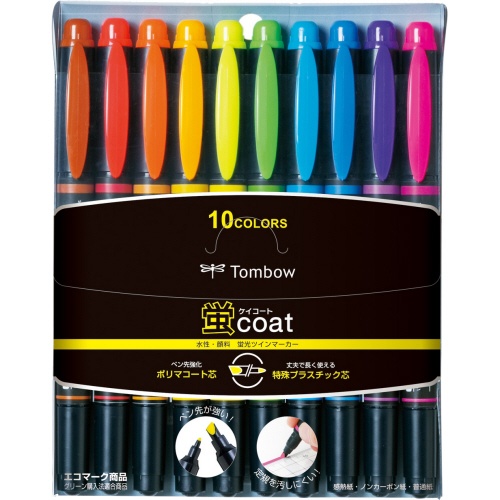トンボ鉛筆　蛍光マーカー蛍ＣＯＡＴ　１０色（各色１本）　ＷＡ－ＴＣ１０Ｃ　１パック1