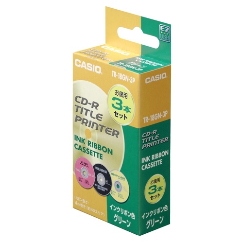 カシオ　ＤＩＳＣタイトルプリンター　インクリボンカセット　グリーン　ＴＲ－１８ＧＮ－３Ｐ　１パック（３個）1