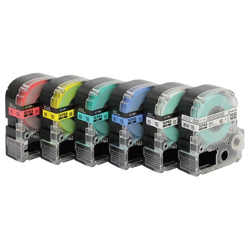 キングジム　テプラ　ＰＲＯ　テープカートリッジ　ベーシックパック　１８ｍｍ　赤・黄・緑・青・白・透明／黒文字　ＳＣ１８６Ｔ　１パック（６個：各色１個）1